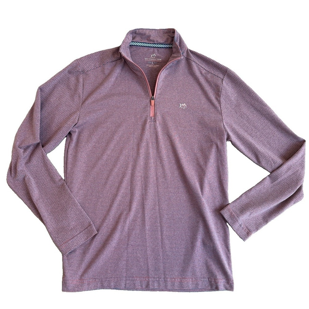 Southern Tide Boy's Striped Quarter-Zip Long Sleeve Pullover Shirt Sz L 12-14